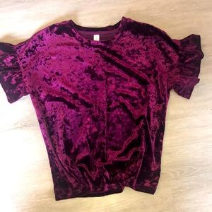 Crushed velvet ruffle sleeve shirt. Altar’d state.